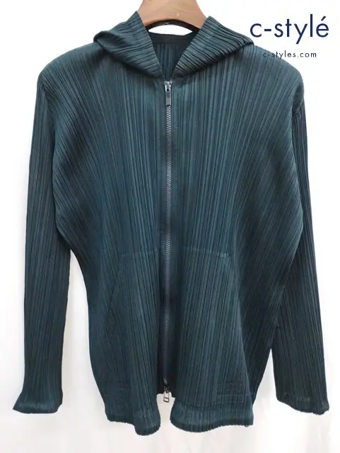 PLEATS PLEASE ISSEY MIYAKE ジップパーカー 3 グリーン系 PP51-JC201 ジップアップ レディース