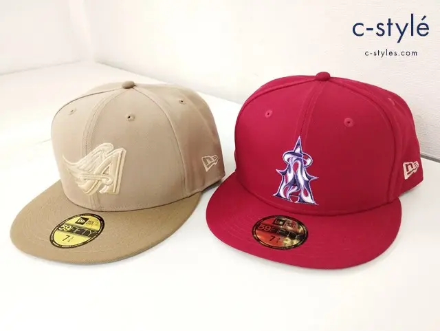 NEW ERA キャップ 7・3/4 (61.5cm) ベージュ レッド アナハイムエンゼルス TETSUYA NAKAMURA