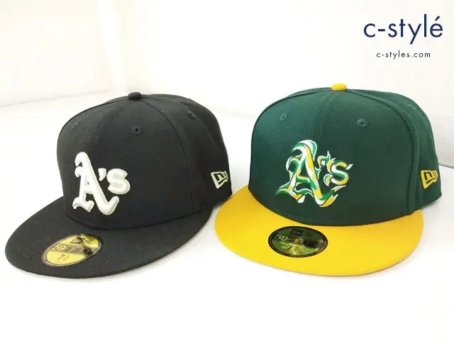 NEW ERA キャップ 7・3/4 (61.5cm) ブラック グリーン×イエロー オークランドアスレチックス