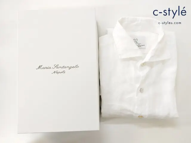 Maria Santangelo マリアサンタンジェロ リネンシャツ 39 ホワイト 20-3062-1 麻100％ イタリア製