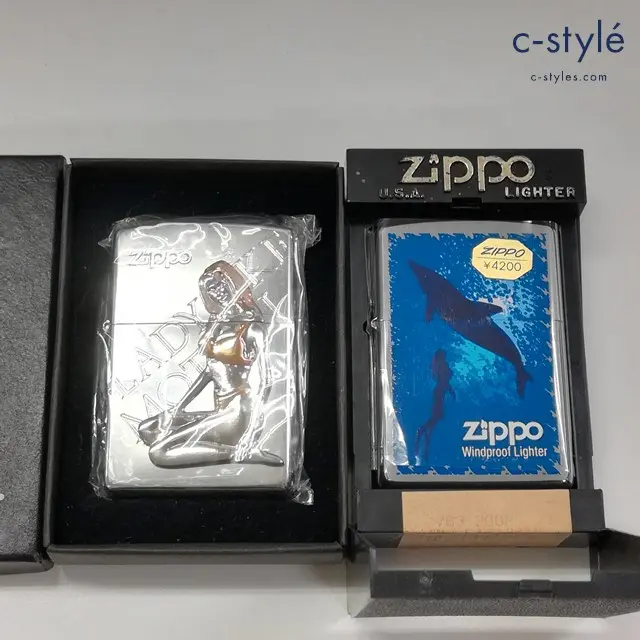 ZIPPO ジッポー オイルライター SEXY LADY 立体プレート シルバー 2001 海中 シルバー 2001 計2点