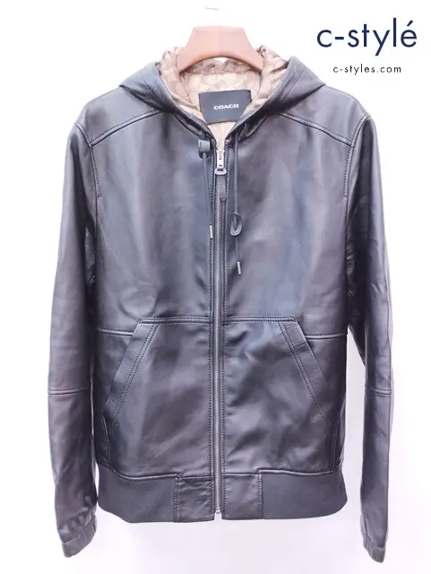 COACH コーチ レザートレーナー L ブラック C5233 フード ジップアップ