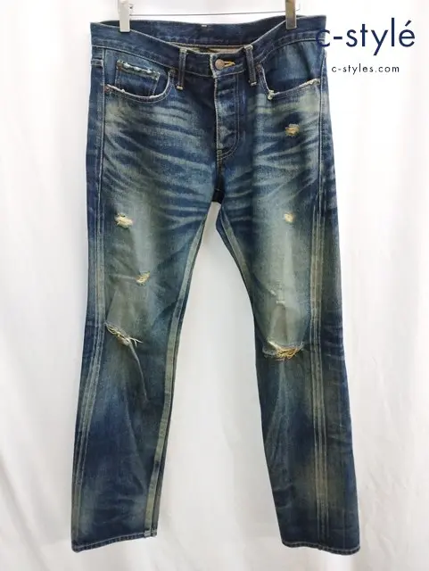 glamb グラム デニムパンツ 2 インディゴ ダメージ加工 綿100% ボタンフライ