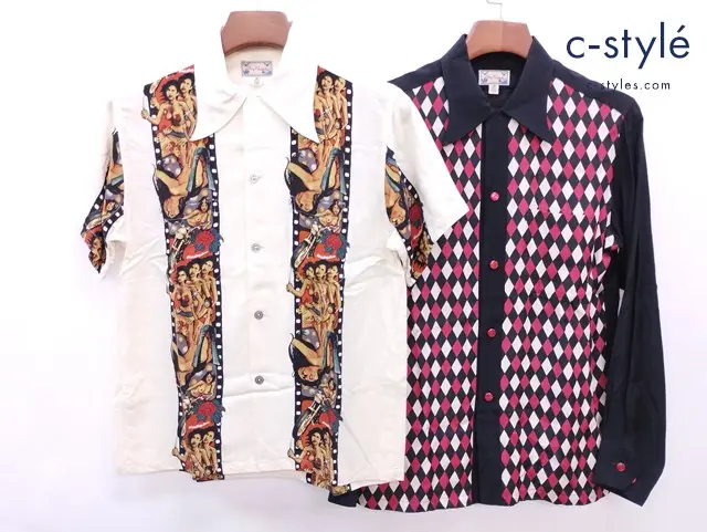 Dry Bones ドライボーンズ シャツ S マルチカラー ダイヤ柄 半袖 長袖 日本製