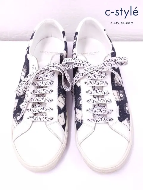 SAINT LAURENT サンローラン スニーカー 44 ホワイト×ブラック 554406 総柄