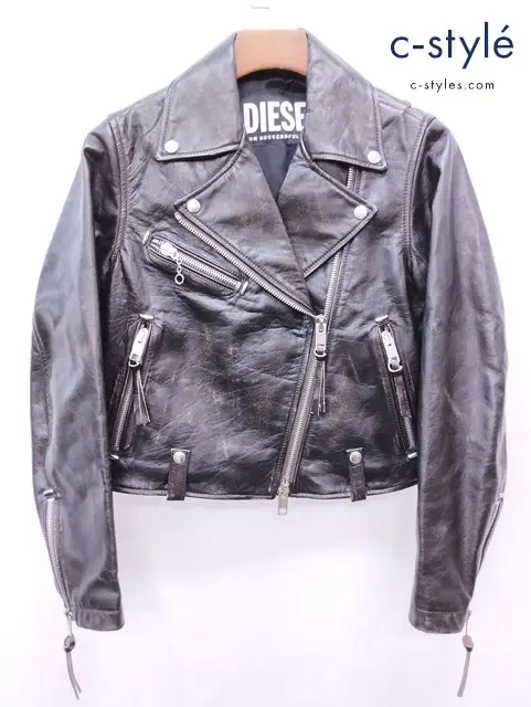 DIESEL ディーゼル ライダースジャケット XS ブラック レザー A050660JCAZ レディース