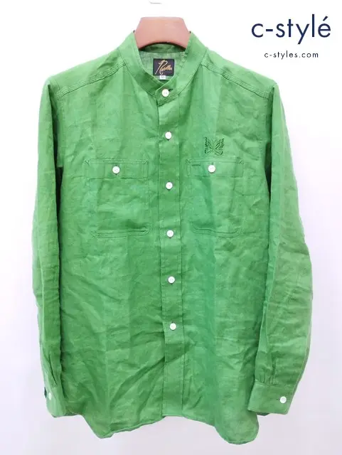 Needles ニードルズ シャツ XS グリーン 麻100% 刺繡 長袖 日本製