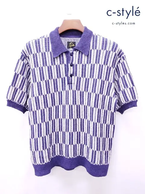 Needles ニードルズ ポロセーター XS パープル×ホワイト 半袖 日本製 OT267