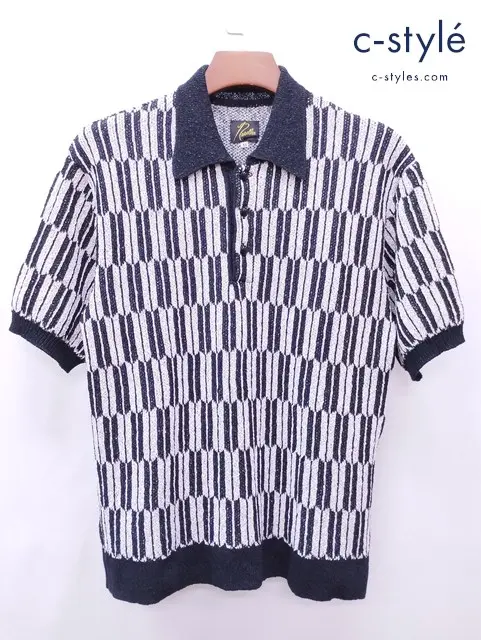 Needles ニードルズ ポロセーター XS ブラック×ホワイト 半袖 日本製 OT267