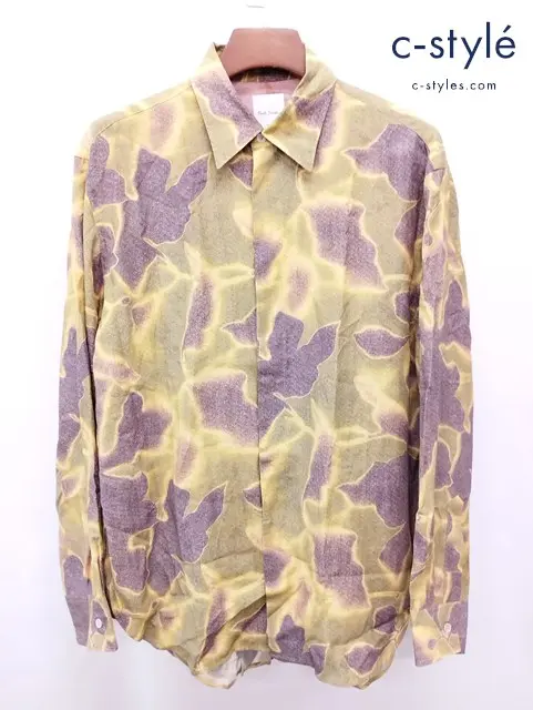 Paul Smith ポールスミス シャツ M イエロー系 レーヨン100% 総柄 長袖 日本製