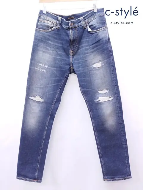 Nudie Jeans ヌーディージーンズ デニムパンツ 32 インディゴ ダメージ加工 イタリア製