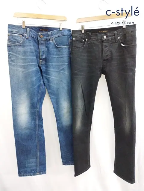 nudie jeans ヌーディージーンズ デニムパンツ 32 インディゴ ブラック ボタンフライ イタリア製 計2点