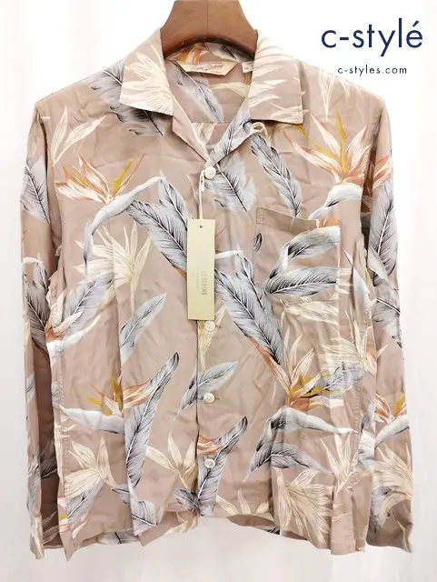 TROPHY CLOTHING トロフィークロージング シャツ 14/S ベージュ系 総柄 レーヨン100% 日本製 長袖