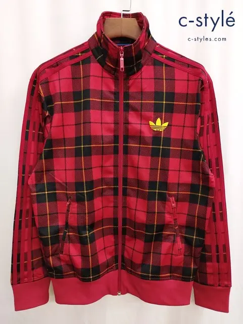 adidas アディダス トラックジャケット L レッド系 タータンチェック柄 ジャージ