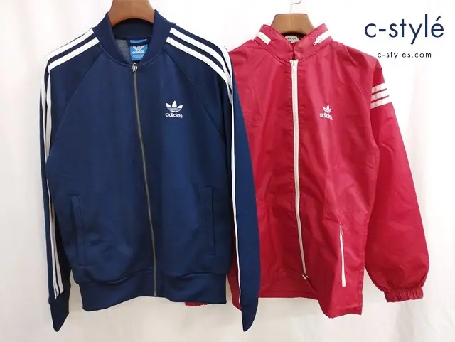 adidas アディダス ジャケット 0 ネイビー L レッド ジャージ ウィンドブレーカー 計2点