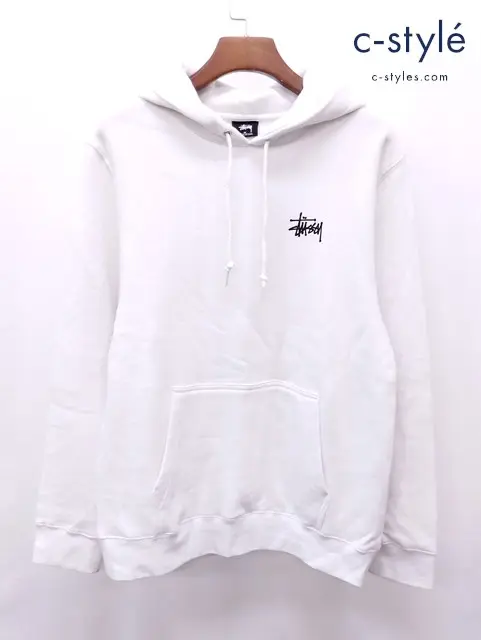 STUSSY ステューシー プルオーバーパーカー M ホワイト ロゴ