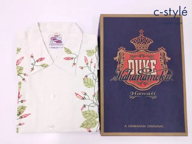 DUKE KAHANAMOKU デュークカハナモク アロハシャツ L ホワイト系 MORNING GLORY DK36204 レーヨン100％