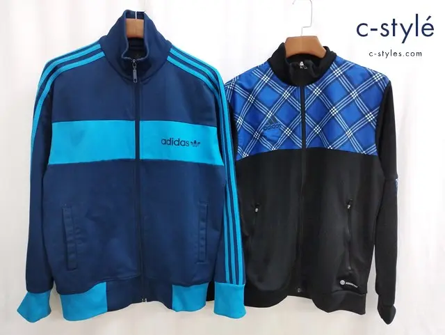 adidas アディダス トラックジャケット L ブラック×ブルー系 ネイビー×ブルー ジャージ