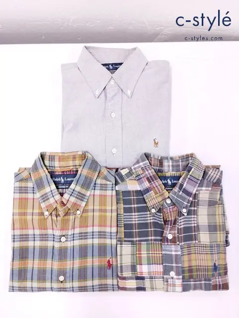 Ralph Lauren ラルフローレン 長袖 半袖 シャツ M チェック 無地 CUSTOM FIT CLASSSIC FIT 計3点