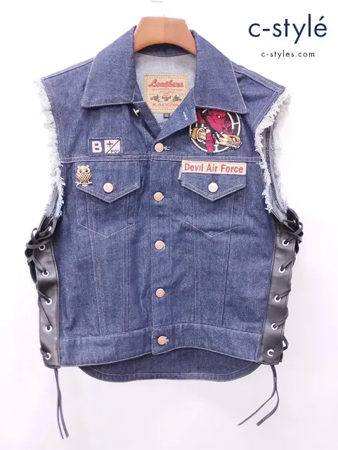 KADOYA カドヤ デニムベスト LL インディゴ サイド編み上げ カスタム有