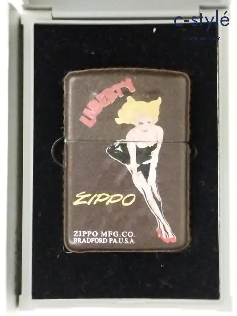 ZIPPO ジッポー オイルライター LIBERTY ピンナップガール レザーケース 革巻きブラウン ’94