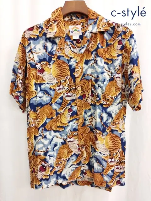 PINEAPPLE JUICE パイナップルジュース アロハシャツ S ブルー系 百虎 レーヨン100％