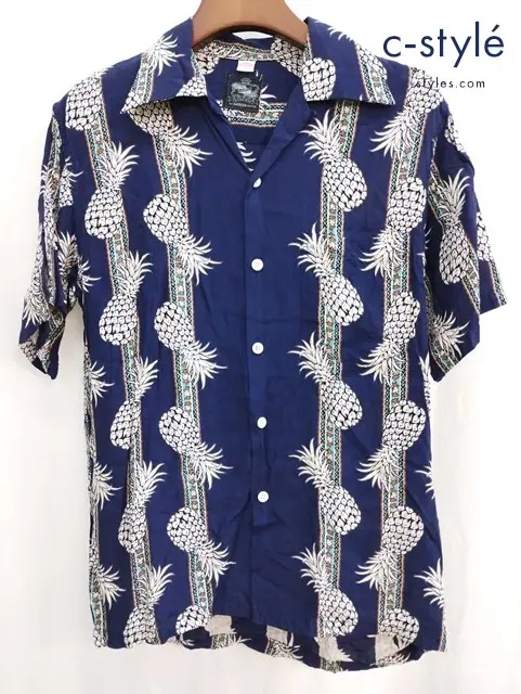 KONA BAY HAWAII コナベイハワイ アロハシャツ S ネイビー系 パイナップル
