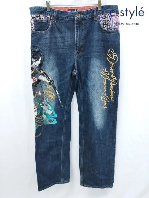 抜刀娘 バットウムスメ デニムパンツ 38 インディゴ 和柄 刺繍 294254