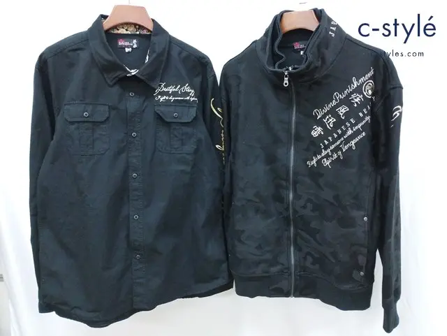 抜刀娘 バットウムスメ ジャケット シャツ XXL ブラック系 和柄 長袖 ジャージ 計2点