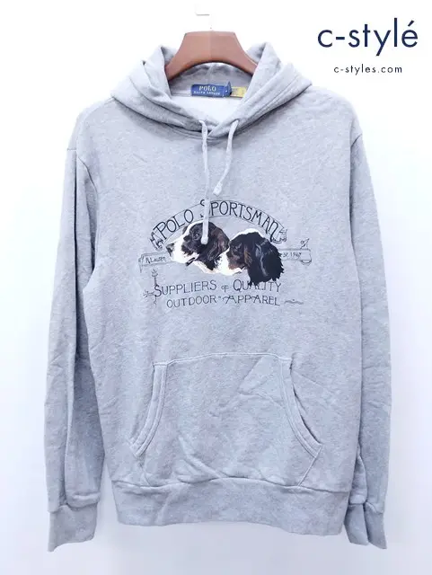 POLO RALPH LAUREN ポロラルフローレン フーディー M グレー ドッグプリントパーカー 犬