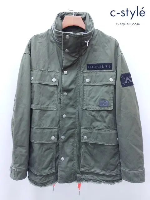 DIESEL ディーゼル ミリタリージャケット M カーキ フード ジップアップ ロゴ