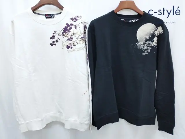 抜刀娘 バットウムスメ トレーナー XXL ブラック ホワイト 和柄 花 刺繍 プリント 計2点