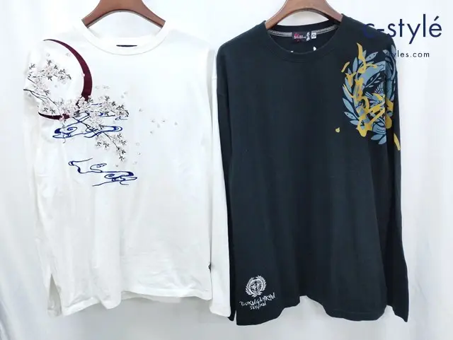 抜刀娘 バットウムスメ Tシャツ XXL ホワイト系 ブラック系 和柄 長袖 計2点