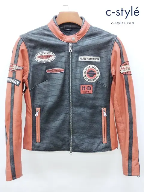 Harley-Davidson ハーレーダビッドソン シングルライダースレザージャケット S ブラック×レンガ系 98116-07VW