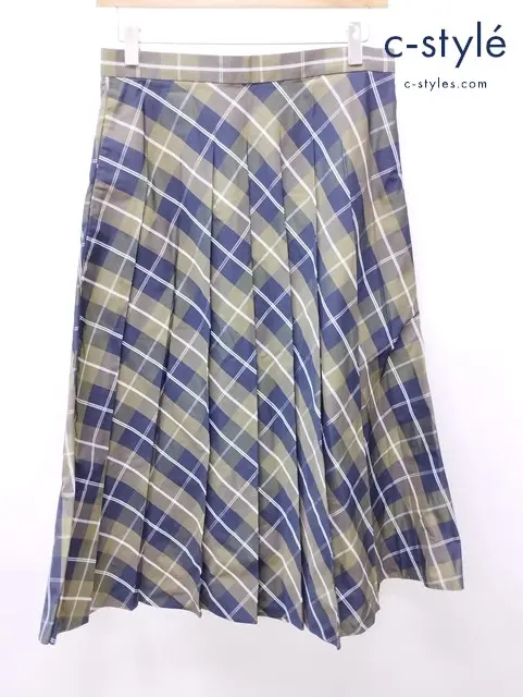 MARGARET HOWELL マーガレットハウエル プリーツスカート 3 グリーン系 チェック柄 578-9132009 レディース