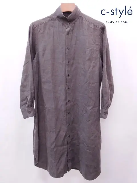 JURGEN LEHL ヨーガンレール バンドカラーシャツワンピース M カーキ系 リネン100% レディース