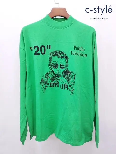 OFF-WHITE オフホワイト 長袖Tシャツ M グリーン PUBLIC TELEVISION OMAB032F19185018