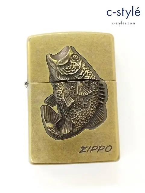 ZIPPO ジッポー オイルライター ブラックバス メタル貼り ソリッドブラス ゴールド系 ’93 立体プレート