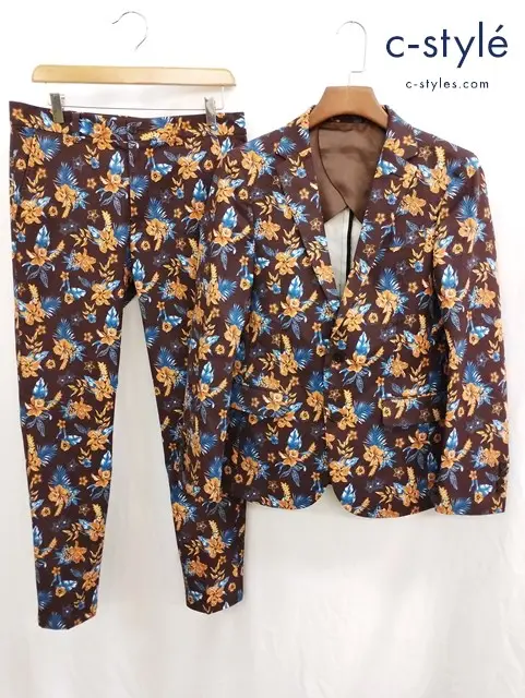 LOVELESS ラブレス テーラードジャケット パンツ M L ブラウン系 ボタニカル 総柄 2B セットアップ