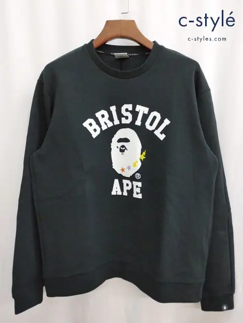 F.C.Real Bristol×A BATHING APE スウェット M ブラック COLLEGE CREW NECK SWEAT FCRB-190110