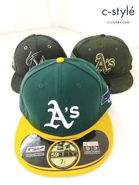 NEW ERA ニューエラ キャップ 7・1/4 57.7cm 59FIFTY MLB アスレチックス マイアミマーリンズ 計3点