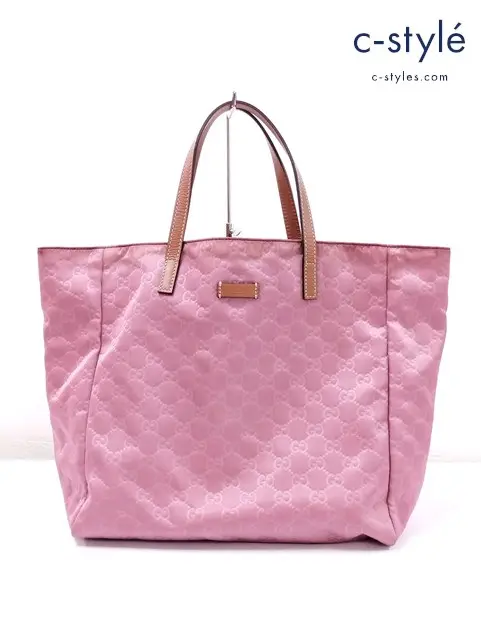 GUCCI グッチ トートバッグ ピンク ナイロン レザー