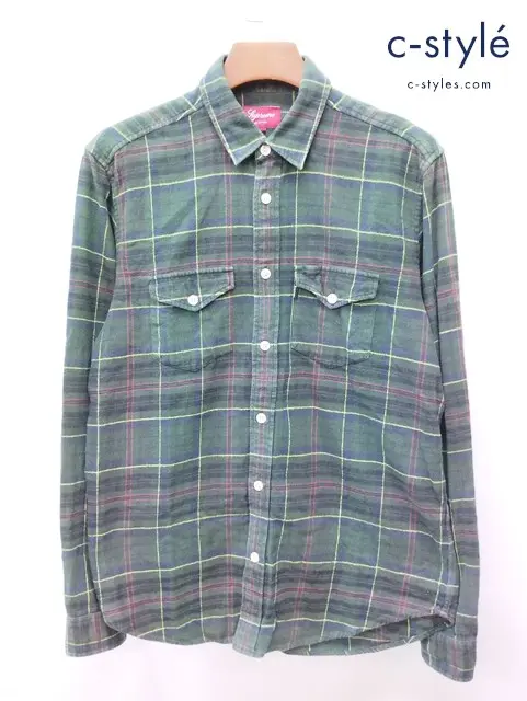 Supreme シュプリーム シャツ M グリーン系 PREP FLANNEL SHIRT 綿100% 長袖 チェック