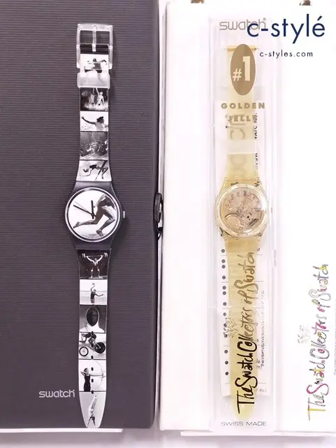 swatch スウォッチ 腕時計 GOLDEN JELLY ゴールド Olympic Portraits ホワイト×ブラック クオーツ