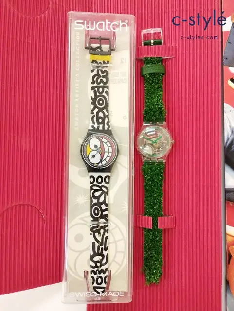 swatch スウォッチ 腕時計 GARDEN TURF グリーン×クリア アーノルドファッション ブラック×ホワイト クオーツ
