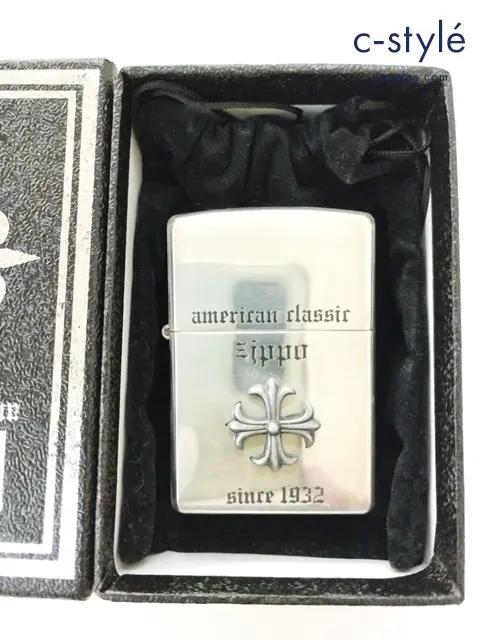 ZIPPO ジッポー オイルライター american classic Cross since 1932 シルバー ’02 メタル貼り