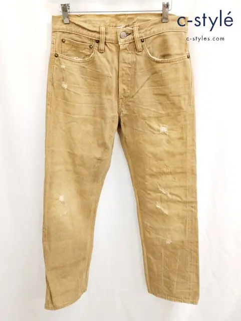 RRL ダブルアールエル パンツ 28 ベージュ系 ボタンフライ 綿100% USA製 ダメージ加工