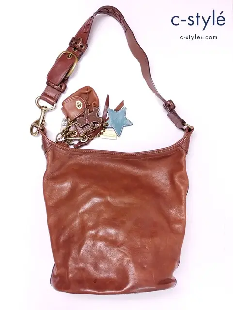 COACH コーチ ショルダーバッグ ブラウン レザー ロゴ クマ チャーム付