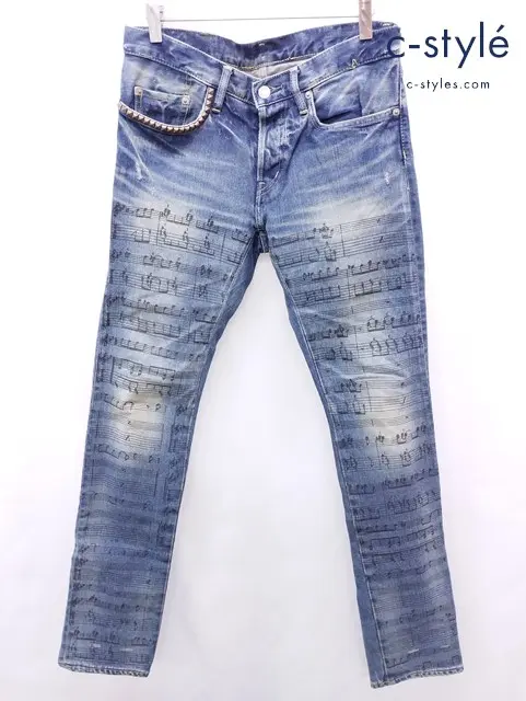 HYSTERIC GLAMOUR ヒステリックグラマー デニムパンツ 30 インディゴ 日本製 音符 プリント