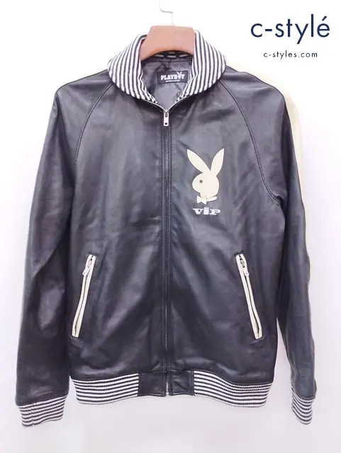 HYSTERIC GLAMOUR×PLAYBOY ヒステリックグラマー×プレイボーイ レザー バーシティジャケット M ブラック